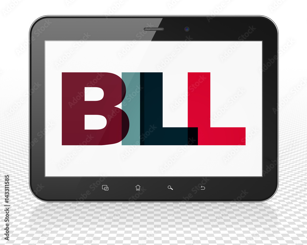 Currency concept: Tablet Pc Computer with Bill on display Currency concept: Tablet Pc Computer with Bill on display