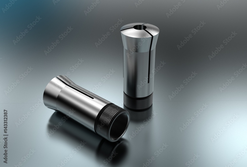 3D illustration of metal collets for instruments for heavy industry 3D illustration of metal collets for instruments for heavy industry