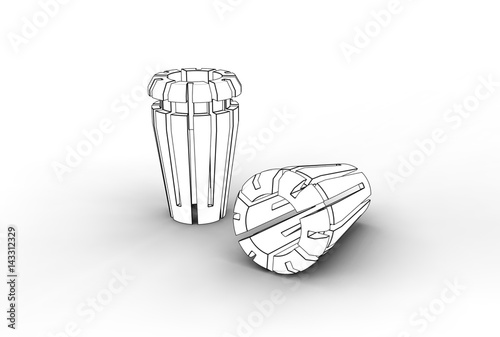 3D illustration of metal collets for instruments for heavy industry photo