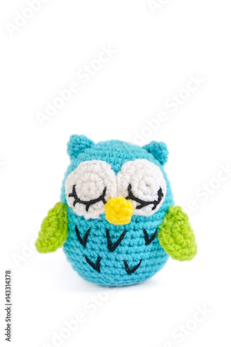 Crochet doll, owl crochet doll isolated on white background