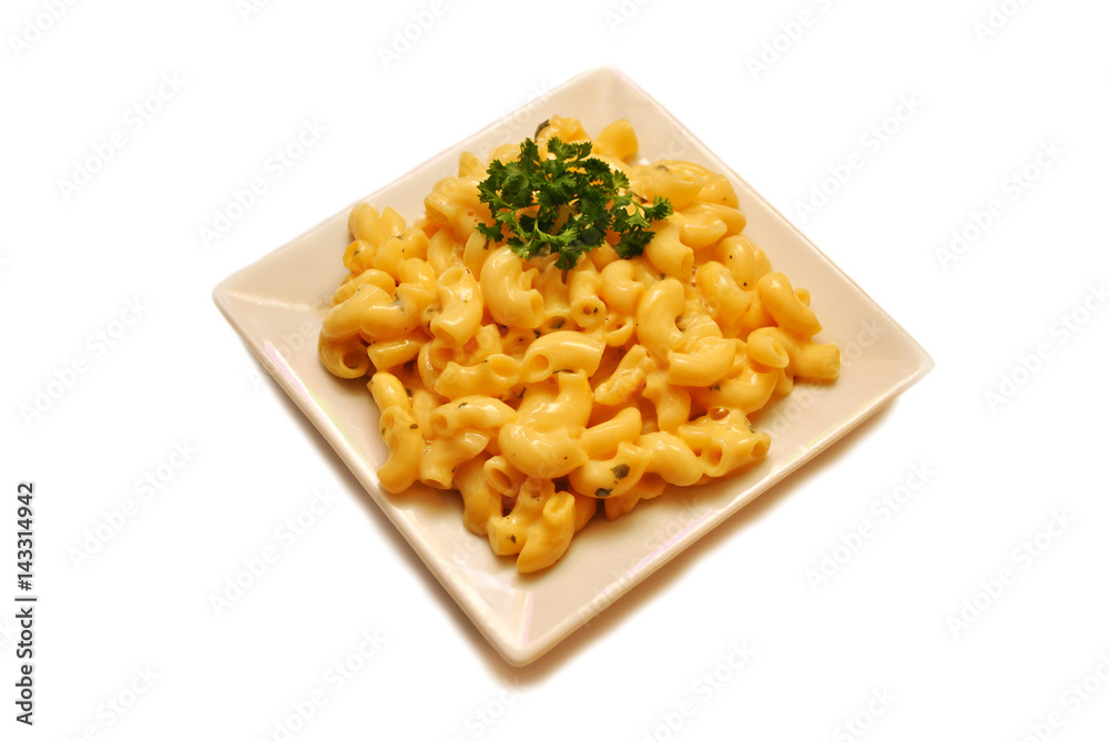 Mac and Cheese Served on a Square Plate Mac and Cheese Served on a Square Plate