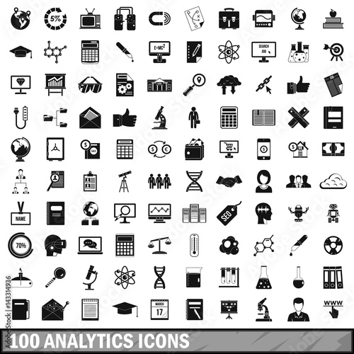 100 analytics icons set, simple style 