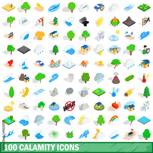 Wallpaper Mural 100 calamity icons set, isometric 3d style Torontodigital.ca