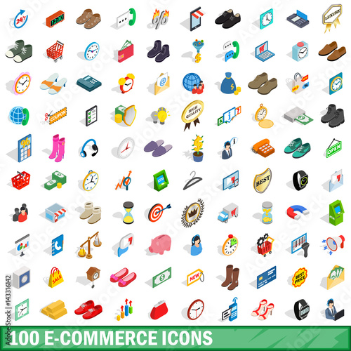 Fototapeta Naklejka Na Ścianę i Meble -  100 e-commerce icons set, isometric 3d style