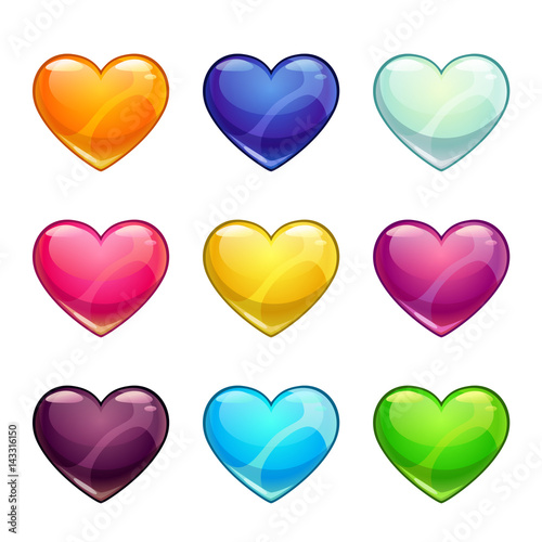 Colorful glossy hearts collection.