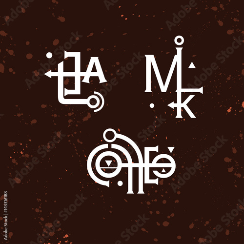 Tea, milk, coffee. A set of words in the style of occult symbols