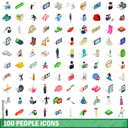 100 people icons set, isometric 3d style