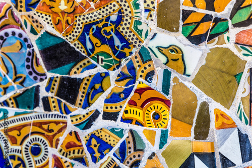 Photography Detail Of Mosaic - Park Guell, Barcelona, Spain