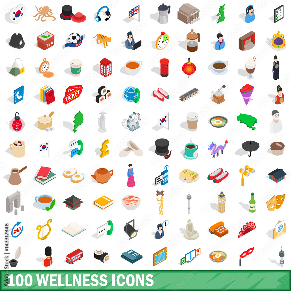 100 wellness icons set, isometric 3d style 100 wellness icons set, isometric 3d style