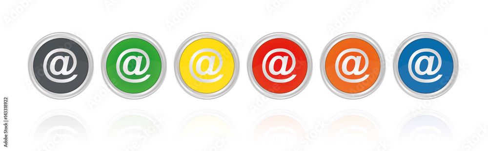 Silberne Buttons, bunt - at Zeichen Mail Silberne Buttons, bunt - at Zeichen Mail