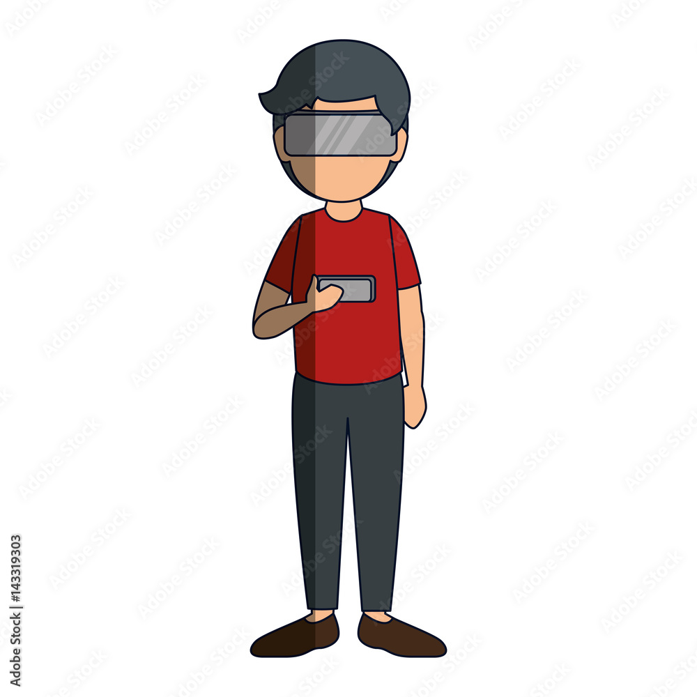 gamer with virtual reality glasses vector illustration design