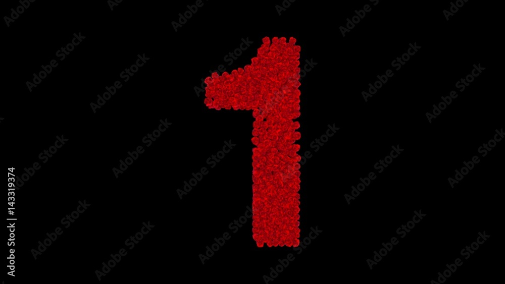 Number 1 made of red roses with alpha channel Number 1 made of red roses with alpha channel