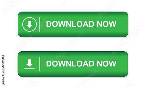 Green button on websites and in e-shop with an arrow and the word download now isolated on white background - vector