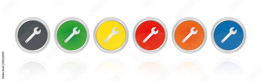 Silberne Buttons, bunt - Schraubenschlüssel