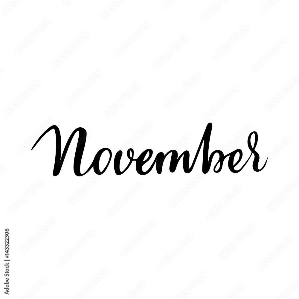 Autumn greeting card with phrase November. Vector isolated