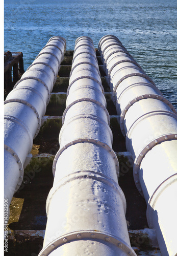 A close up of large sewage pipes