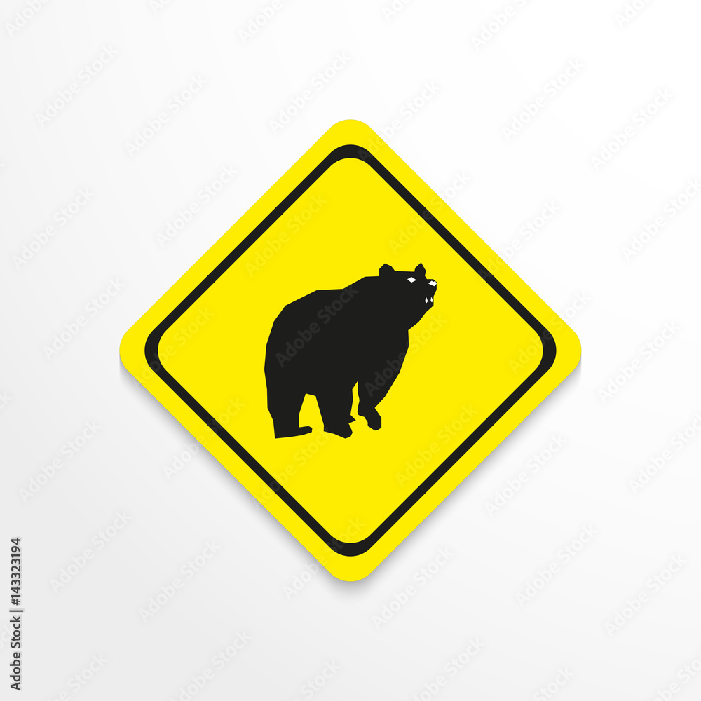 Bear on a yellow background. Vector icon.