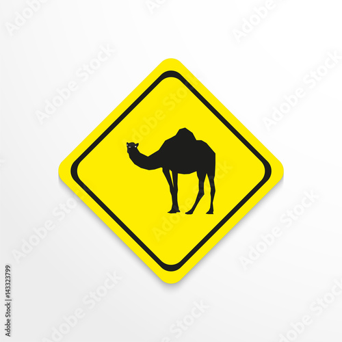 A camel on a yellow background. Vector icon.