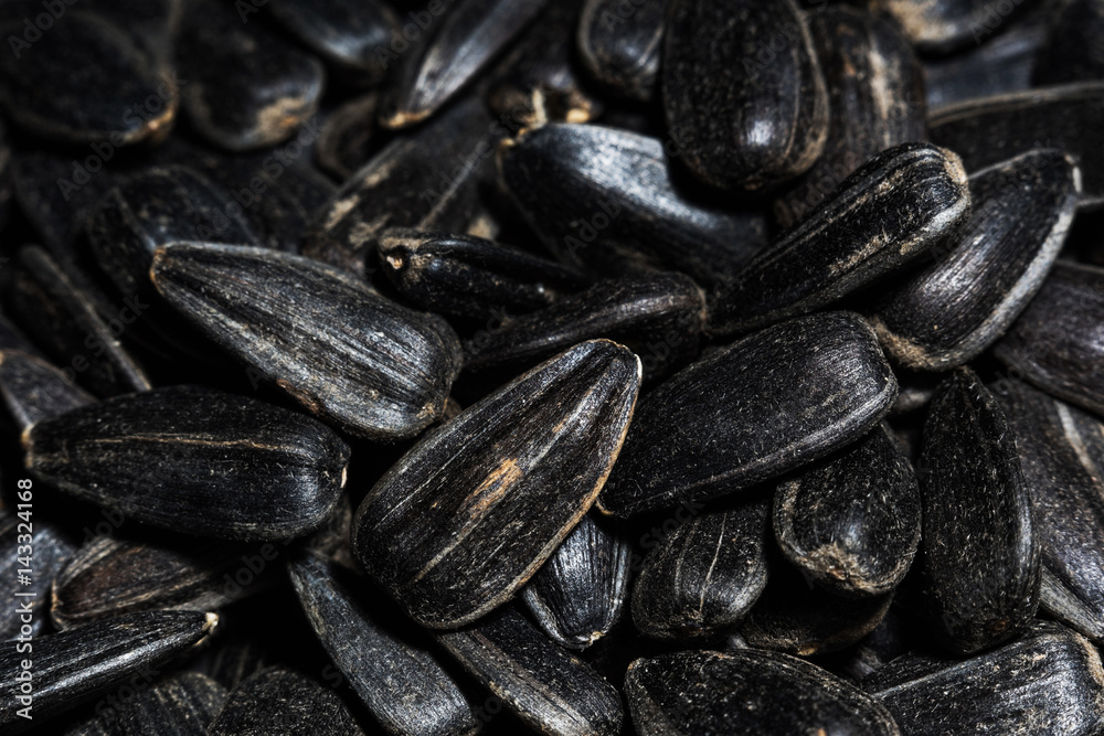 Black sunflower seeds macro - selective focus Black sunflower seeds macro - selective focus