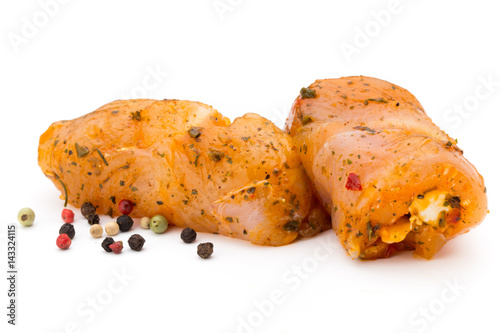 Chiken meat rolls isolated on the white background.