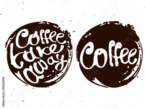 Coffee hand draw circle logo illustration with lettering