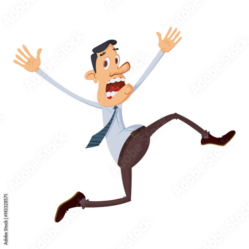 Vector illustration of a cartoon businessman  looks scared, running away from something