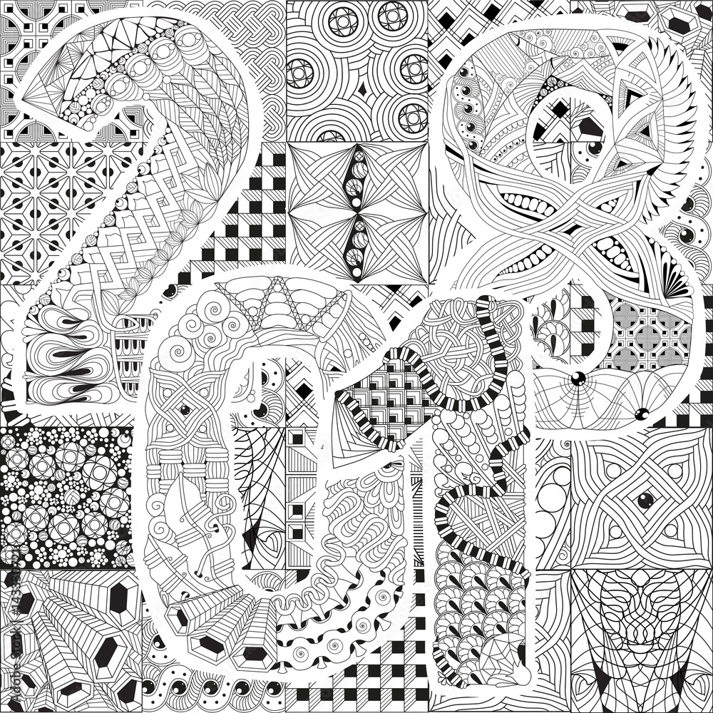 Hand drawn zentangle background for coloring page. Number 2018 Stock ...