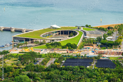 Aerial view of Marina Barrage Singapore