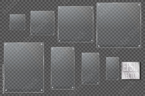 Glass plates are installed. Vector glass banners on a transparent background. Glass. Glass paintings. Color frames.
