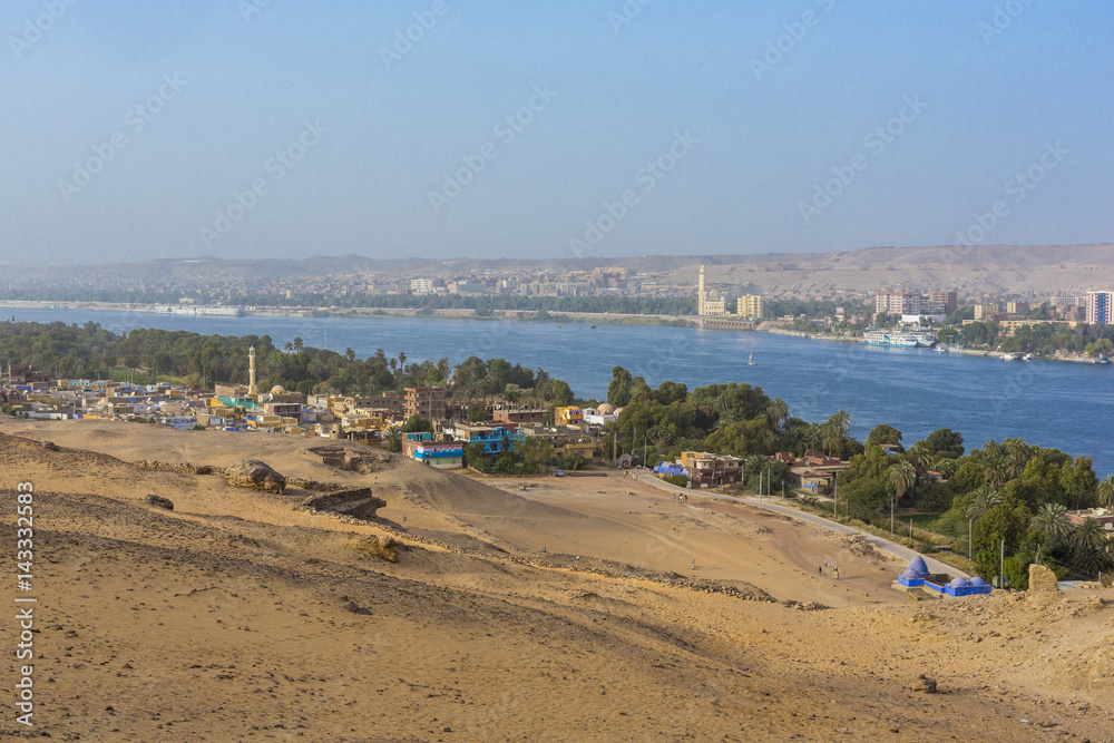 View of a Nubian village in the desert near Aswan, Egypt.