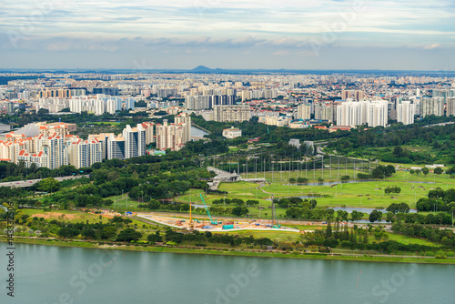 High view of city landscape building at Marina Bay