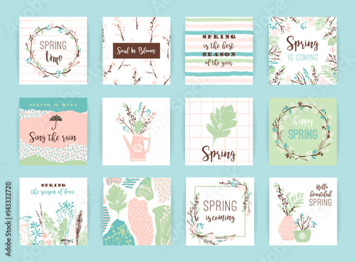 Set of artistic creative spring cards.