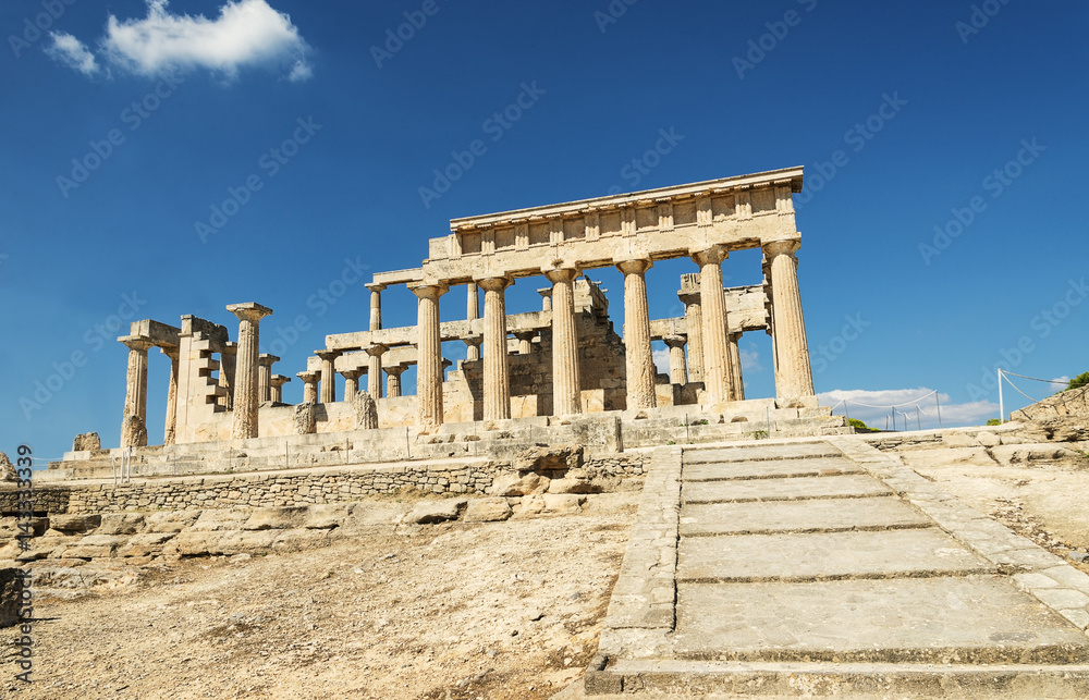 Aphaia temple on Aegina island in a summer day in Greece