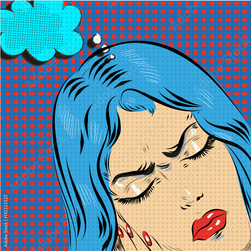 Vector hand drawn pop art illustration of young woman comic