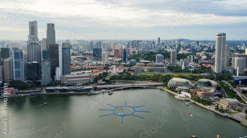 High view of city landscape building at Marina Bay