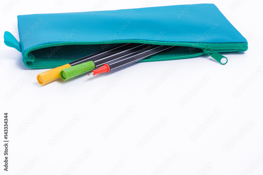 Fotografie Blue leather pencil case