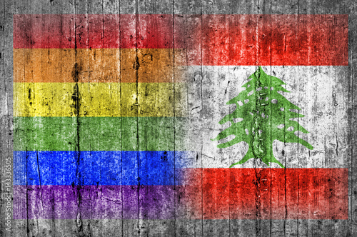 LGBT and Lebanon flag on concrete wall