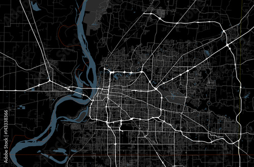 Black and white map of Memphis city. Tennessee Roads