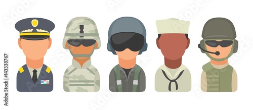 Print op canvas Set icon character military people