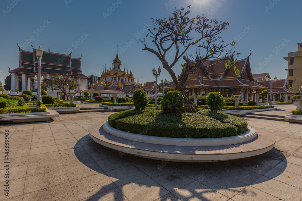 Wat Ratchanatdaram a Beautiful temple at daytime, the temple is best known for the Loha Prasat famous landmark for tourist in Bangkok,Thailand