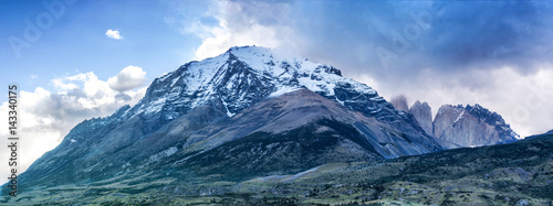 Torres del Paine and its mountain formations in Chile's most famous national park in Patagonia region.