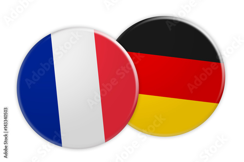 News Concept: France Flag Button On Germany Flag Button, 3d illustration on white background