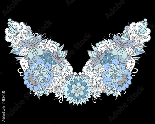 stock vector flowers and leaf ornament. oriental or russian pattern.necklace embroidery design