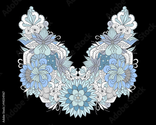 stock vector flowers and leaf ornament. oriental or russian pattern.necklace embroidery design