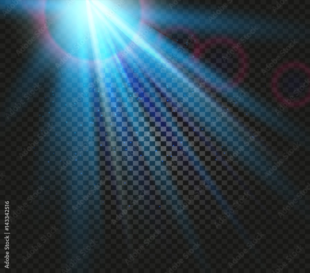 Obraz premium Shining vector blue color light effects, glowing beams on checkered background, illumination vector illustration