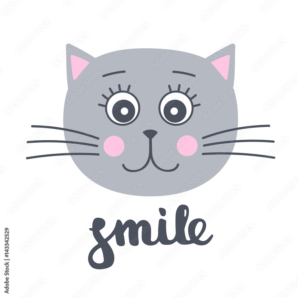 Smile. Card with cute hand drawn cat and lettering - Smile. Nice illustration for posters, T shirts, labels, postcards. Isolated. On white background. Smile. Card with cute hand drawn cat and lettering - Smile. Nice illustration for posters, T shirts, labels, postcards. Isolated. On white background.