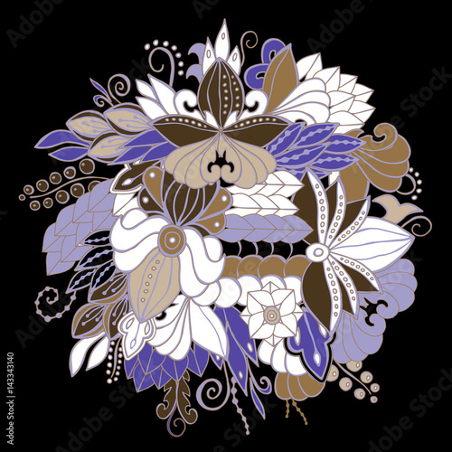 stock vector abstract hand draw flower and wave, doodle bouquet. oriental or arabic, russia art background. template for card. banner