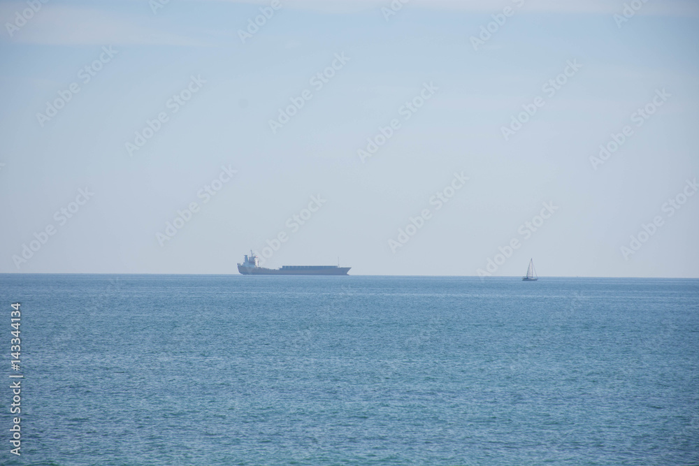 Transport container ship waiting for call at port