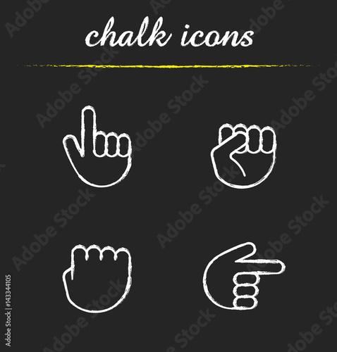 Hand gestures chalk icons set