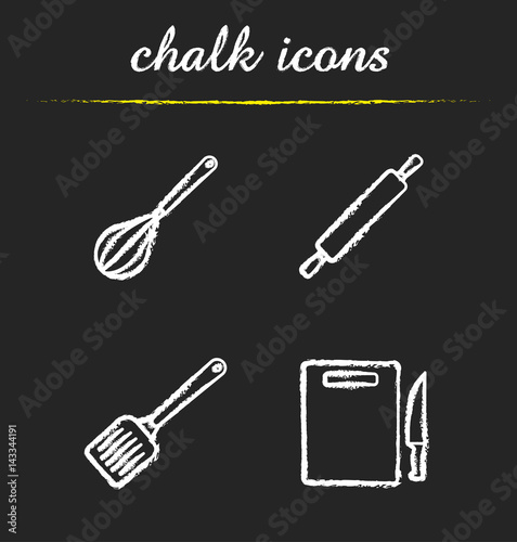 Kitchen tools chalk icons set